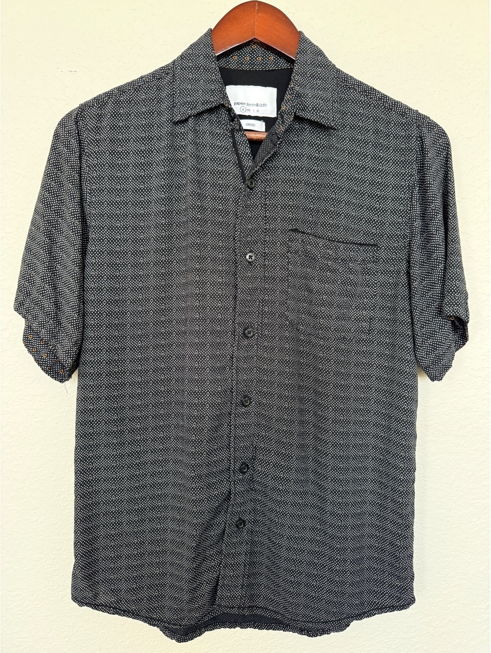 Paper Denim & Cloth Mens Small Black Geometric Modal Camp Shirt Button Front